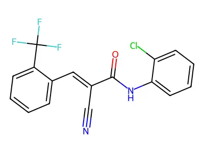 N-(2-chlorophenyl)-2-cyano-3-[2-(trifluoromethyl)phenyl]prop-2-enamide structure