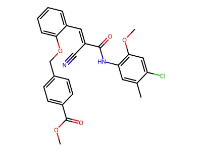 methyl 4-[[2-[(E)-3-(4-chloro-2-methoxy-5-methylanilino)-2-cyano-3-oxoprop-1-enyl]phenoxy]methyl]benzoate structure