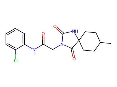 N-(2-chlorophenyl)-2-(8-methyl-2,4-dioxo-1,3-diazaspiro[4.5]decan-3-yl)acetamide structure