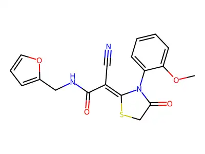 (2Z)-2-cyano-N-(furan-2-ylmethyl)-2-[3-(2-methoxyphenyl)-4-oxo-1,3-thiazolidin-2-ylidene]acetamide structure
