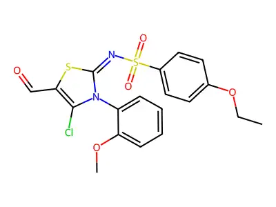 (NE)-N-[4-chloro-5-formyl-3-(2-methoxyphenyl)-1,3-thiazol-2-ylidene]-4-ethoxybenzenesulfonamide structure