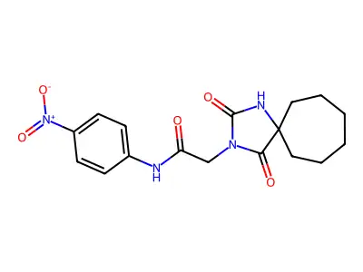 2-(2,4-dioxo-1,3-diazaspiro[4.6]undecan-3-yl)-N-(4-nitrophenyl)acetamide structure