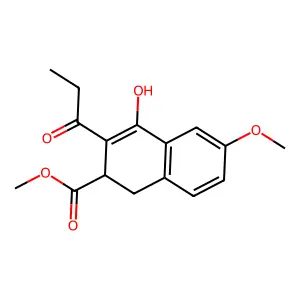 Methyl 4-hydroxy-6-methoxy-3-propanoyl-1,2-dihydronaphthalene-2-carboxylate structure