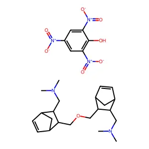 2,4,6-Tris(hydroxy(oxido)amino)phenol compound with (3-(((3-((dimethylamino)methyl)bicyclo(2.2.1)hept-5-en-2-yl)methoxy)methyl)bicyclo(2.2.1)hept-5-en-2-yl)-N,N-dimethylmethanamine (1:1) structure