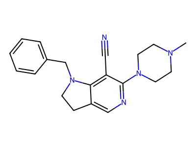 1H-Pyrrolo(3,2-c)pyridine-7-carbonitrile, 2,3-dihydro-1-benzyl-6-(4-methyl-1-piperazinyl)- structure