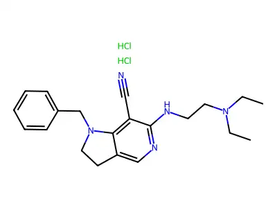 1H-Pyrrolo(3,2-c)pyridine-7-carbonitrile, 2,3-dihydro-1-benzyl-6-((2-(diethylamino)ethyl)amino)-, dihydrochloride structure
