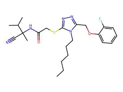 N-(1-cyano-1,2-dimethylpropyl)-2-({5-[(2-fluorophenoxy)methyl]-4-hexyl-4H-1,2,4-triazol-3-yl}sulfanyl)acetamide structure
