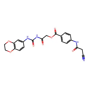 [2-(2,3-dihydro-1,4-benzodioxin-6-ylcarbamoylamino)-2-oxoethyl] 4-[(2-cyanoacetyl)amino]benzoate structure