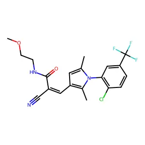 (E)-3-[1-[2-chloro-5-(trifluoromethyl)phenyl]-2,5-dimethylpyrrol-3-yl]-2-cyano-N-(2-methoxyethyl)prop-2-enamide structure