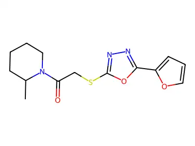 2-((5-(Furan-2-yl)-1,3,4-oxadiazol-2-yl)thio)-1-(2-methylpiperidin-1-yl)ethanone structure