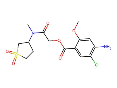 2-[Methyl(tetrahydro-1,1-dioxido-3-thienyl)amino]-2-oxoethyl 4-amino-5-chloro-2-methoxybenzoate structure