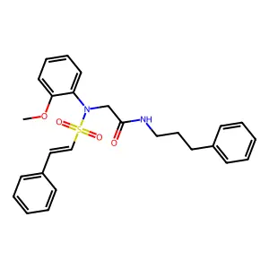 2-[N-(2-methoxyphenyl)-2-phenylethenesulfonamido]-N-(3-phenylpropyl)acetamide structure