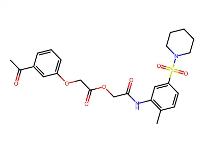 [2-(2-methyl-5-piperidin-1-ylsulfonylanilino)-2-oxoethyl] 2-(3-acetylphenoxy)acetate structure