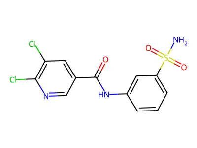 5,6-dichloro-N-(3-sulfamoylphenyl)pyridine-3-carboxamide structure