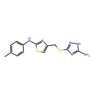 4-[(5-amino-1H-1,2,4-triazol-3-yl)sulfanylmethyl]-N-(4-methylphenyl)-1,3-thiazol-2-amine structure