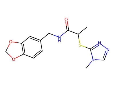 N-(1,3-benzodioxol-5-ylmethyl)-2-[(4-methyl-1,2,4-triazol-3-yl)sulfanyl]propanamide structure