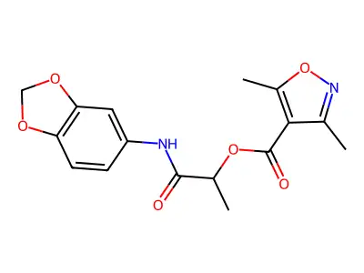 [1-(1,3-benzodioxol-5-ylamino)-1-oxopropan-2-yl] 3,5-dimethyl-1,2-oxazole-4-carboxylate structure