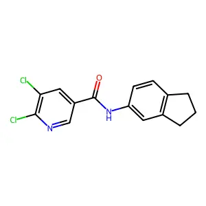 5,6-dichloro-N-(2,3-dihydro-1H-inden-5-yl)pyridine-3-carboxamide structure