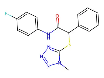 N-(4-fluorophenyl)-2-(1-methyltetrazol-5-yl)sulfanyl-2-phenylacetamide structure