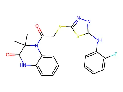 4-[2-[[5-[(2-Fluorophenyl)amino]-1,3,4-thiadiazol-2-yl]thio]acetyl]-3,4-dihydro-3,3-dimethyl-2(1H)-quinoxalinone structure
