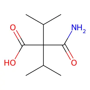 Butanoic acid, 2-(aminocarbonyl)-3-methyl-2-(1-methylethyl)- structure