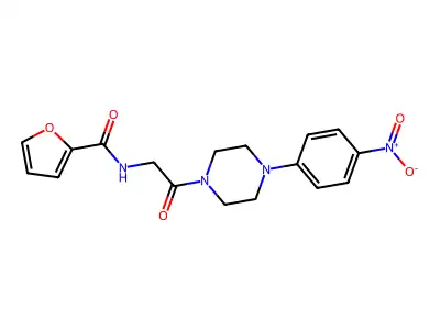 N-[2-[4-(4-nitrophenyl)piperazin-1-yl]-2-oxoethyl]furan-2-carboxamide structure
