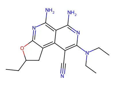 5,6-diamino-8-(diethylamino)-2-ethyl-1,2-dihydrofuro[2,3-c][2,7]naphthyridine-9-carbonitrile structure