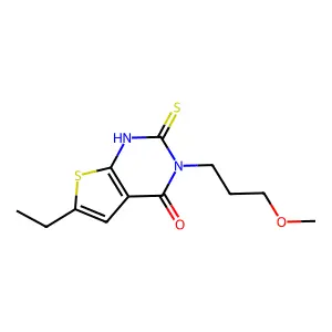 6-ethyl-3-(3-methoxypropyl)-2-sulfanyl-3H,4H-thieno[2,3-d]pyrimidin-4-one structure
