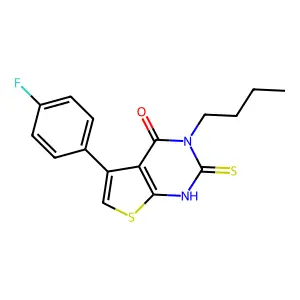 3-butyl-5-(4-fluorophenyl)-2-sulfanyl-3H,4H-thieno[2,3-d]pyrimidin-4-one structure