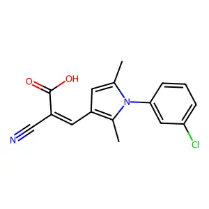 3-[1-(3-chlorophenyl)-2,5-dimethyl-1H-pyrrol-3-yl]-2-cyanoprop-2-enoic acid structure