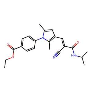 ethyl 4-(3-{2-cyano-2-[(propan-2-yl)carbamoyl]eth-1-en-1-yl}-2,5-dimethyl-1H-pyrrol-1-yl)benzoate structure