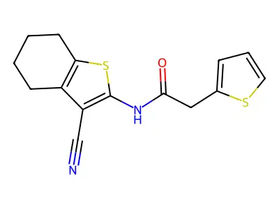 N-(3-cyano-4,5,6,7-tetrahydrobenzo[b]thiophen-2-yl)-2-(thiophen-2-yl)acetamide structure