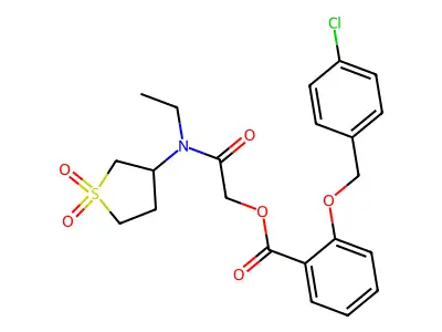 [2-[(1,1-dioxothiolan-3-yl)-ethylamino]-2-oxoethyl] 2-[(4-chlorophenyl)methoxy]benzoate structure