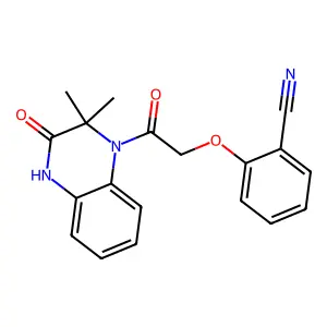 2-[2-(2,2-dimethyl-3-oxo-4H-quinoxalin-1-yl)-2-oxoethoxy]benzonitrile structure