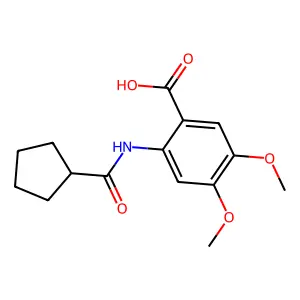 2-Cyclopentaneamido-4,5-dimethoxybenzoic acid structure