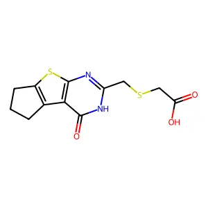 2-[({12-oxo-7-thia-9,11-diazatricyclo[6.4.0.0,2,6]dodeca-1(8),2(6),9-trien-10-yl}methyl)sulfanyl]acetic acid structure