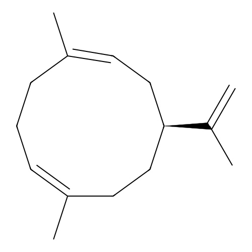 (1Z,5Z,8S)-1,5-dimethyl-8-prop-1-en-2-ylcyclodeca-1,5-diene structure