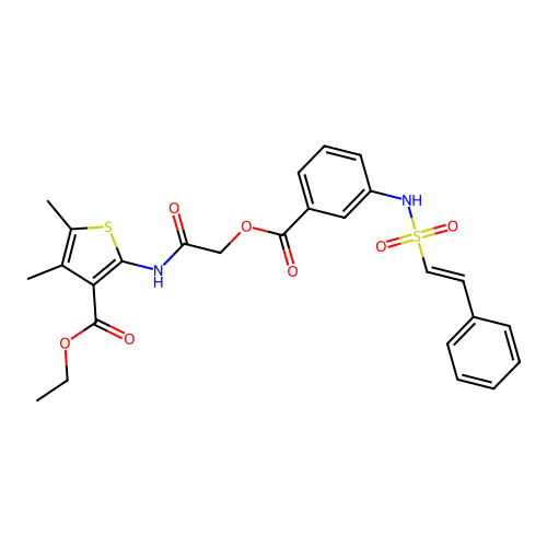 ethyl 4,5-dimethyl-2-[[2-[3-[[(E)-2-phenylethenyl]sulfonylamino]benzoyl]oxyacetyl]amino]thiophene-3-carboxylate structure