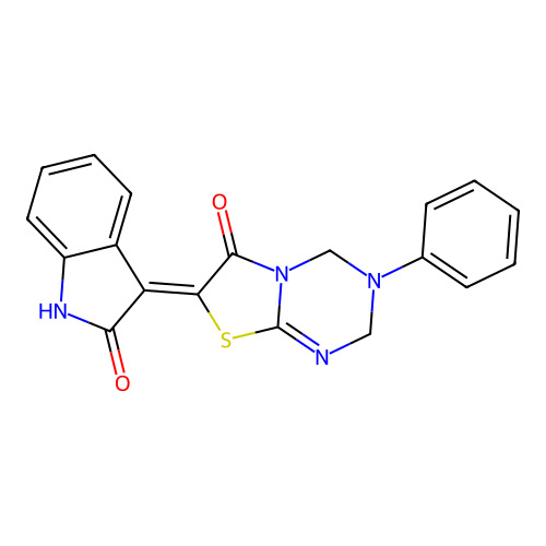 (Z)-7-(2-oxoindolin-3-ylidene)-3-phenyl-3,4-dihydro-2H-thiazolo[3,2-a][1,3,5]triazin-6(7H)-one structure