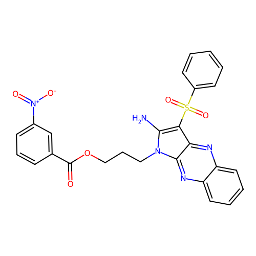 3-(2-amino-3-(phenylsulfonyl)-1H-pyrrolo[2,3-b]quinoxalin-1-yl)propyl 3-nitrobenzoate structure