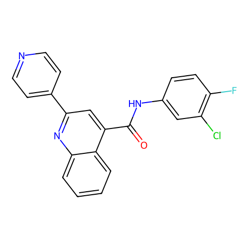 N-(3-chloro-4-fluorophenyl)-2-(pyridin-4-yl)quinoline-4-carboxamide structure