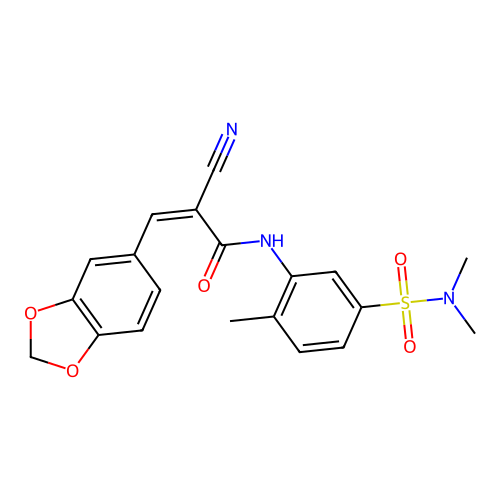 3-(1,3-benzodioxol-5-yl)-2-cyano-N-[5-(dimethylsulfamoyl)-2-methylphenyl]prop-2-enamide structure