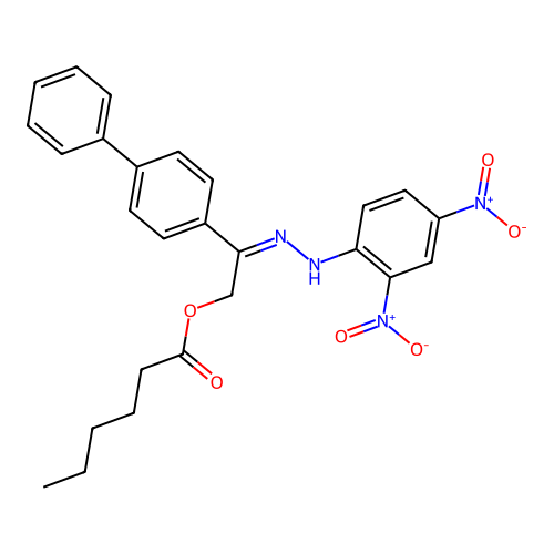 [(2Z)-2-[(2,4-dinitrophenyl)hydrazinylidene]-2-(4-phenylphenyl)ethyl] hexanoate structure