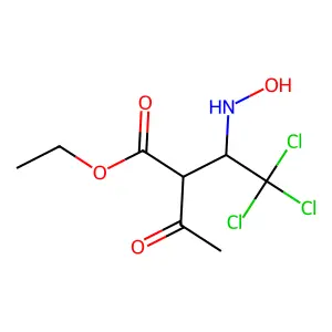 Ethyl 2-acetyl-4,4,4-trichloro-3-(hydroxyamino)butanoate structure