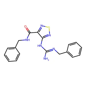 N-Benzyl-4-(N''-benzylcarbamimidamido)-1,2,5-thiadiazole-3-carboxamide structure