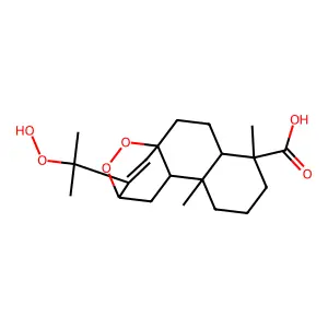 16-(2-Hydroperoxypropan-2-yl)-5,9-dimethyl-13,14-dioxatetracyclo[10.2.2.01,10.04,9]hexadec-15-ene-5-carboxylic acid structure