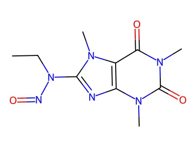8-[ethyl(nitroso)amino]-1,3,7-trimethyl-3,7-dihydro-1H-purine-2,6-dione structure