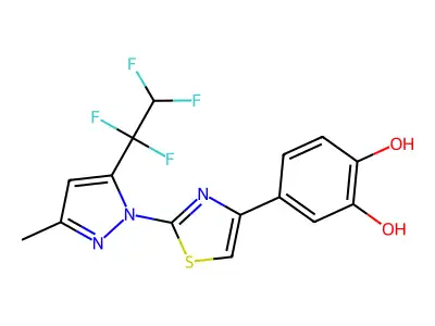 Pyrocatechol, 4-(2-(3-methyl-5-(1,1,2,2-tetrafluoroethyl)-1-pyrazolyl)-4-thiazolyl)- structure