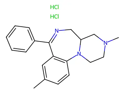 3,9-Dimethyl-7-phenyl-1,2,3,4,4a,5-hexahydropyrazino(1,2-a)(1,4)benzodiazepin dihydrochlorid structure