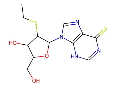 9-(2-S-ethyl-2-thiopentofuranosyl)-3,9-dihydro-6H-purine-6-thione structure